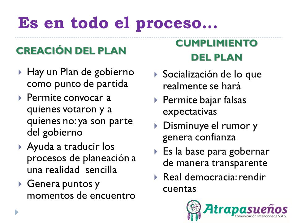Es en todo el proceso… Hay un Plan de gobierno como punto de partida