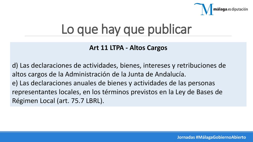 Lo que hay que publicar Art 11 LTPA - Altos Cargos