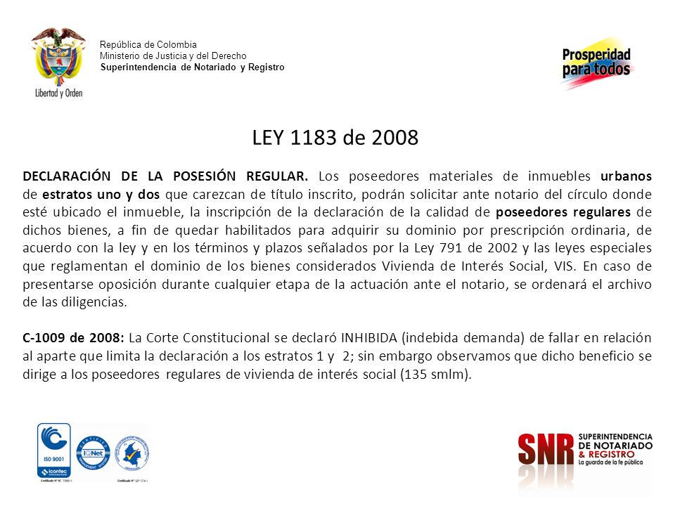 República de Colombia Ministerio de Justicia y del Derecho Superintendencia de Notariado y Registro.