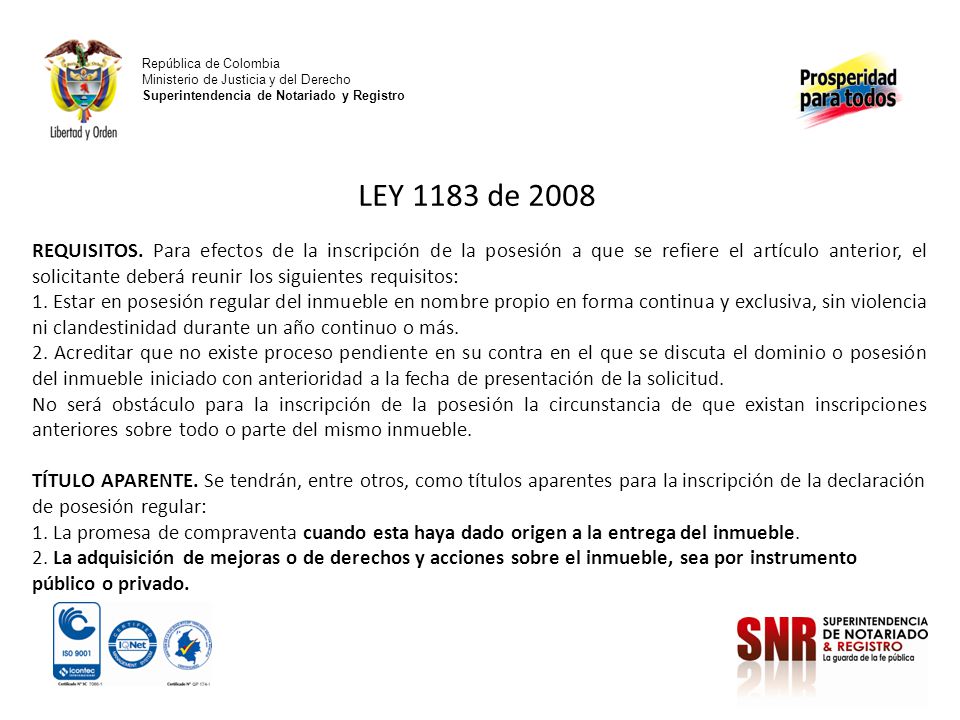 República de Colombia Ministerio de Justicia y del Derecho Superintendencia de Notariado y Registro.