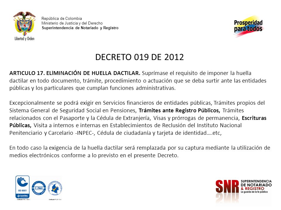 República de Colombia Ministerio de Justicia y del Derecho Superintendencia de Notariado y Registro.