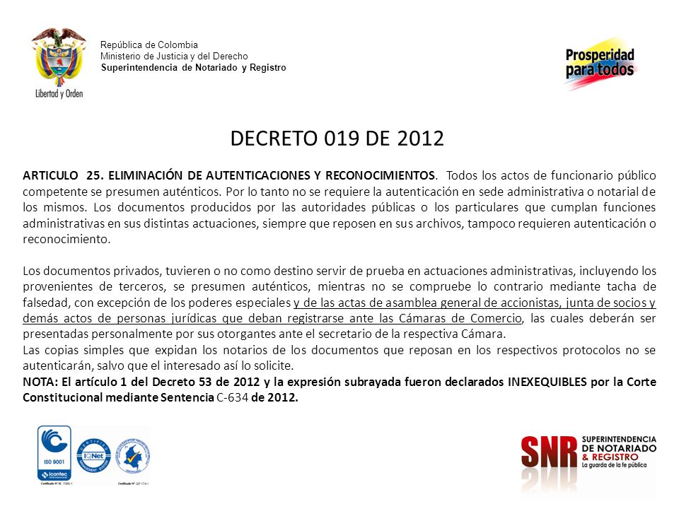 República de Colombia Ministerio de Justicia y del Derecho Superintendencia de Notariado y Registro.