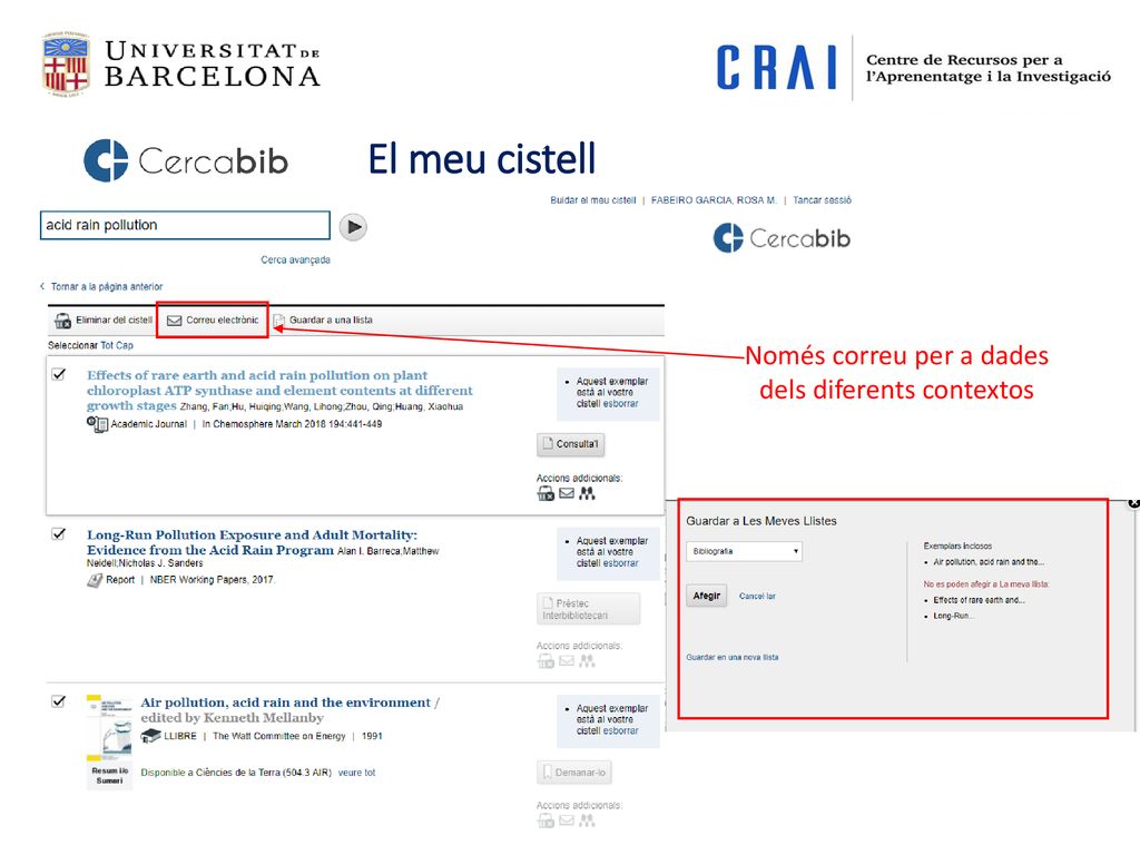 El meu cistell Només correu per a dades dels diferents contextos