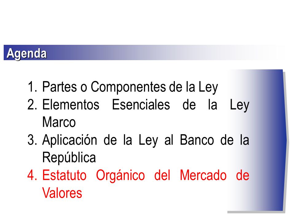 Partes o Componentes de la Ley Elementos Esenciales de la Ley Marco