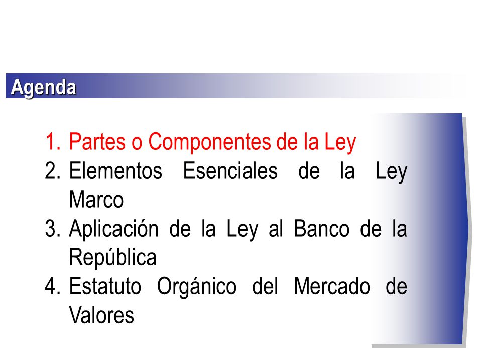 Partes o Componentes de la Ley Elementos Esenciales de la Ley Marco
