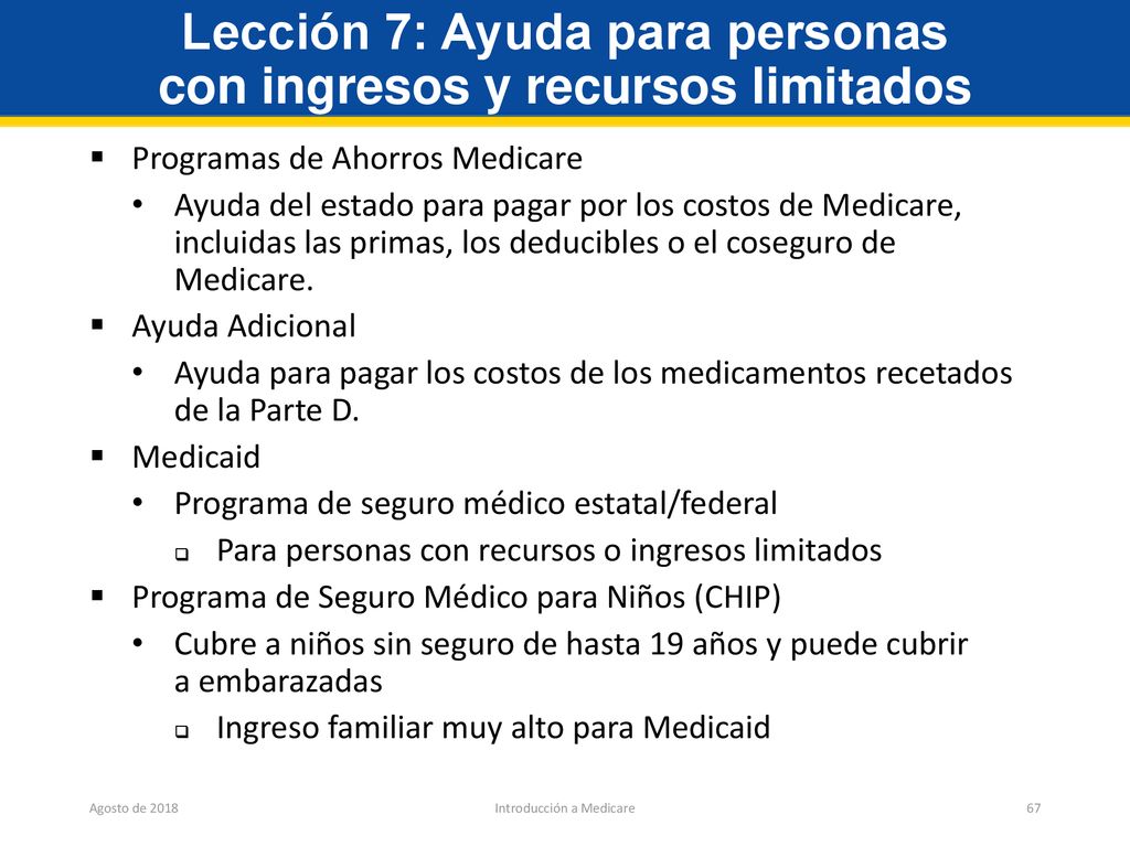Lección 7: Ayuda para personas con ingresos y recursos limitados