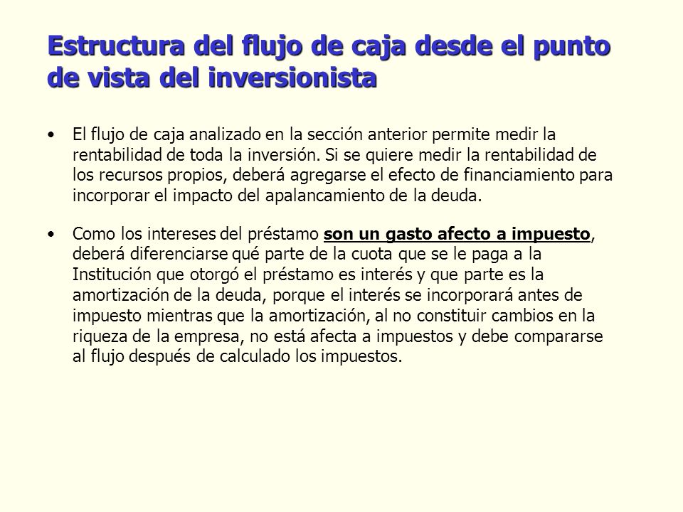 Estructura del flujo de caja desde el punto de vista del inversionista