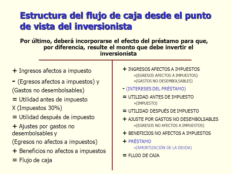Estructura del flujo de caja desde el punto de vista del inversionista