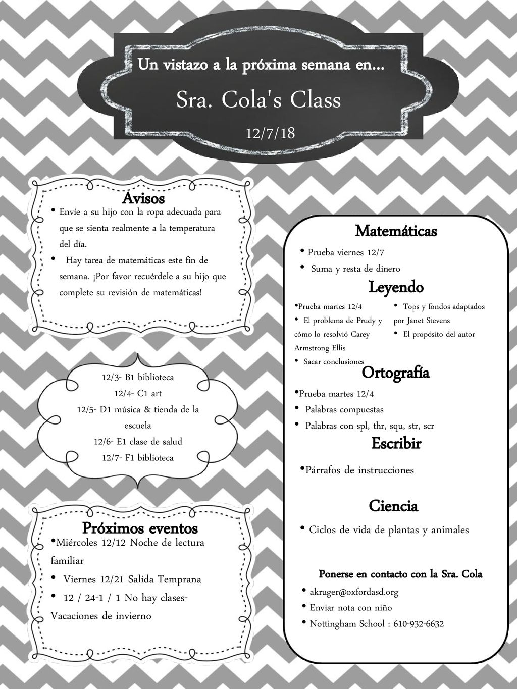 Sra. Cola s Class Un vistazo a la próxima semana en… 12/7/18 Avisos