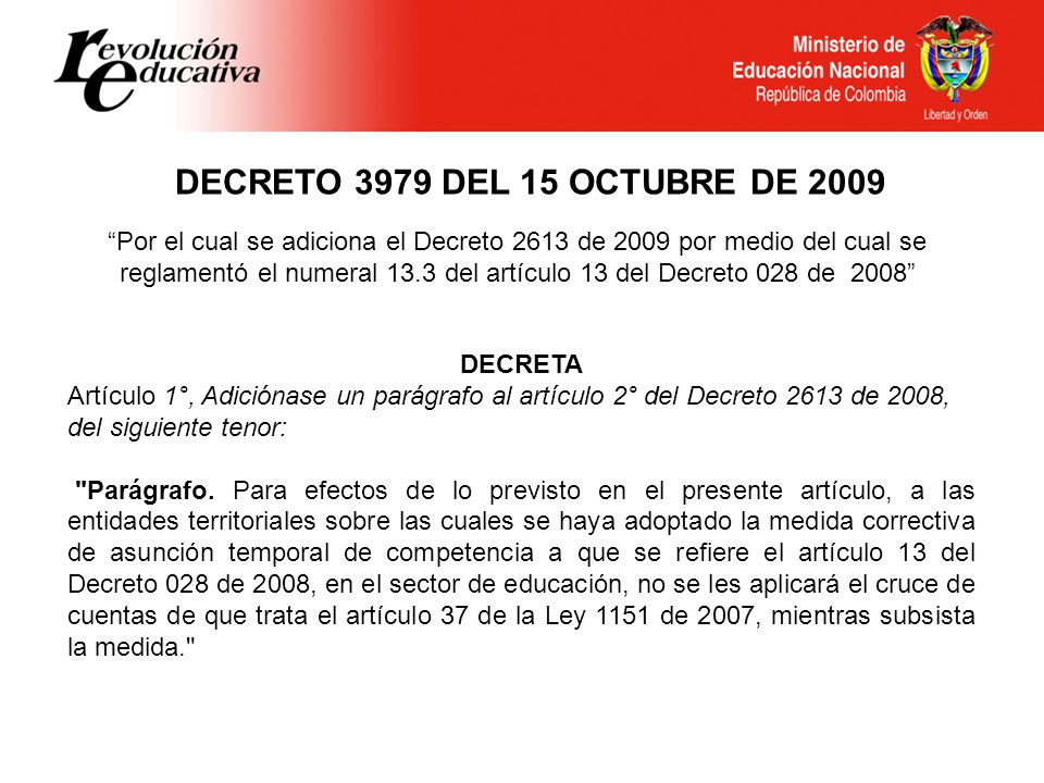 DECRETO 3979 DEL 15 OCTUBRE DE 2009
