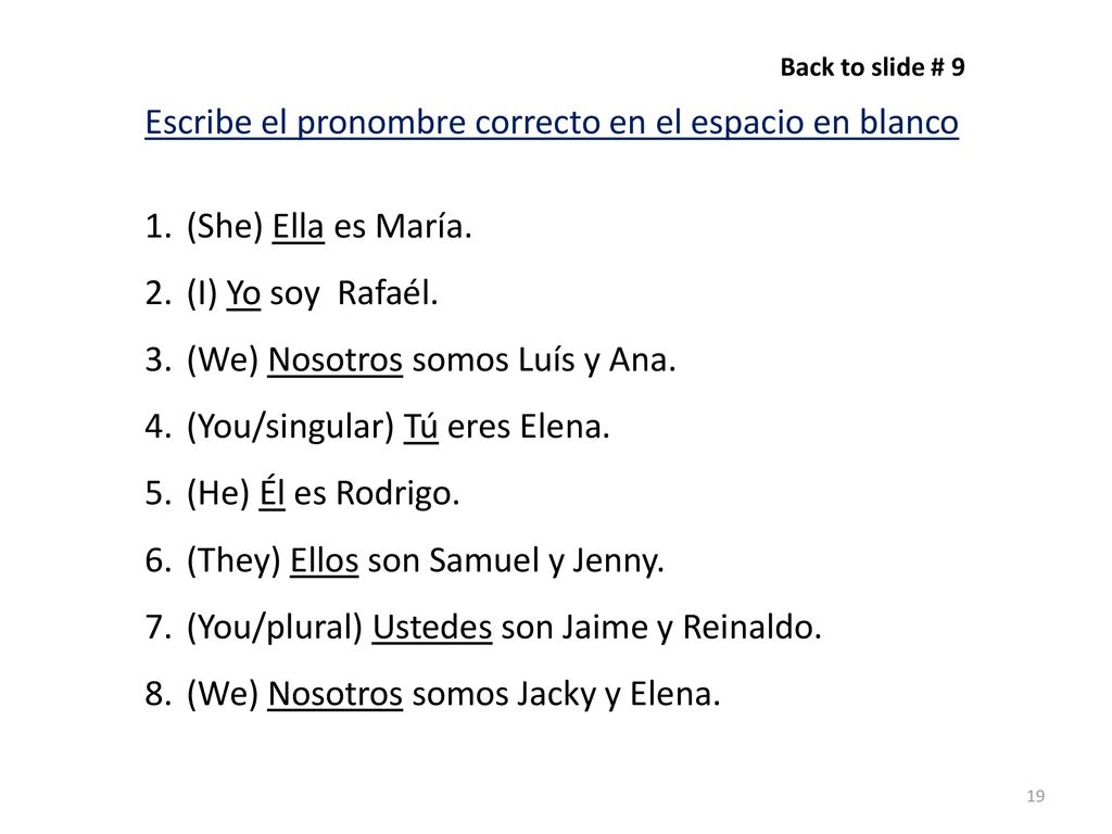 Escribe el pronombre correcto en el espacio en blanco
