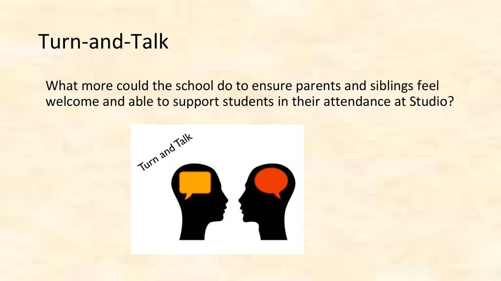 Turn-and-Talk What more could the school do to ensure parents and siblings feel welcome and able to support students in their attendance at Studio
