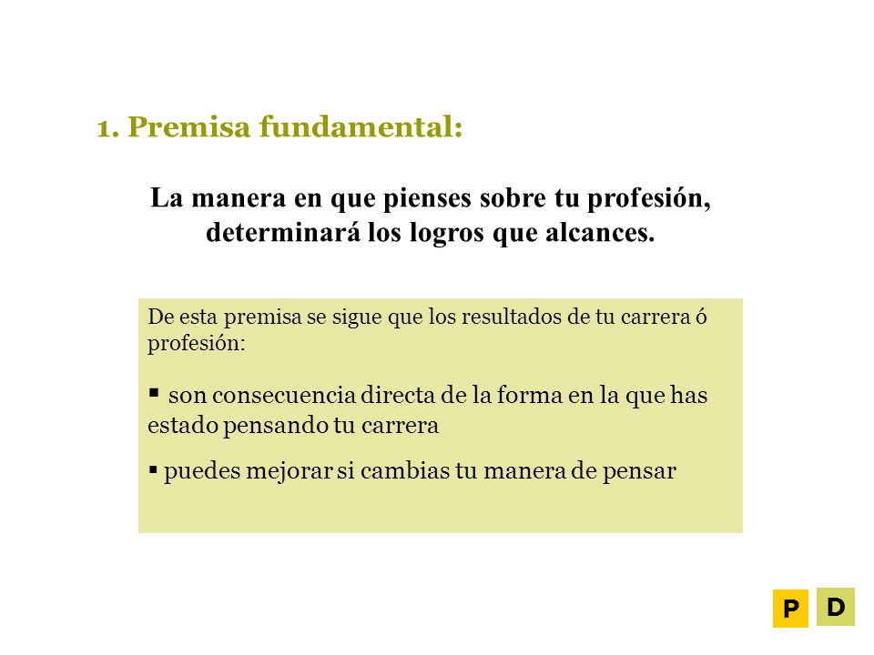 1. Premisa fundamental: La manera en que pienses sobre tu profesión, determinará los logros que alcances.