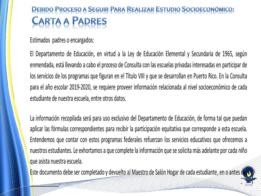 Debido Proceso a Seguir Para Realizar Estudio Socioeconómico: Carta a Padres