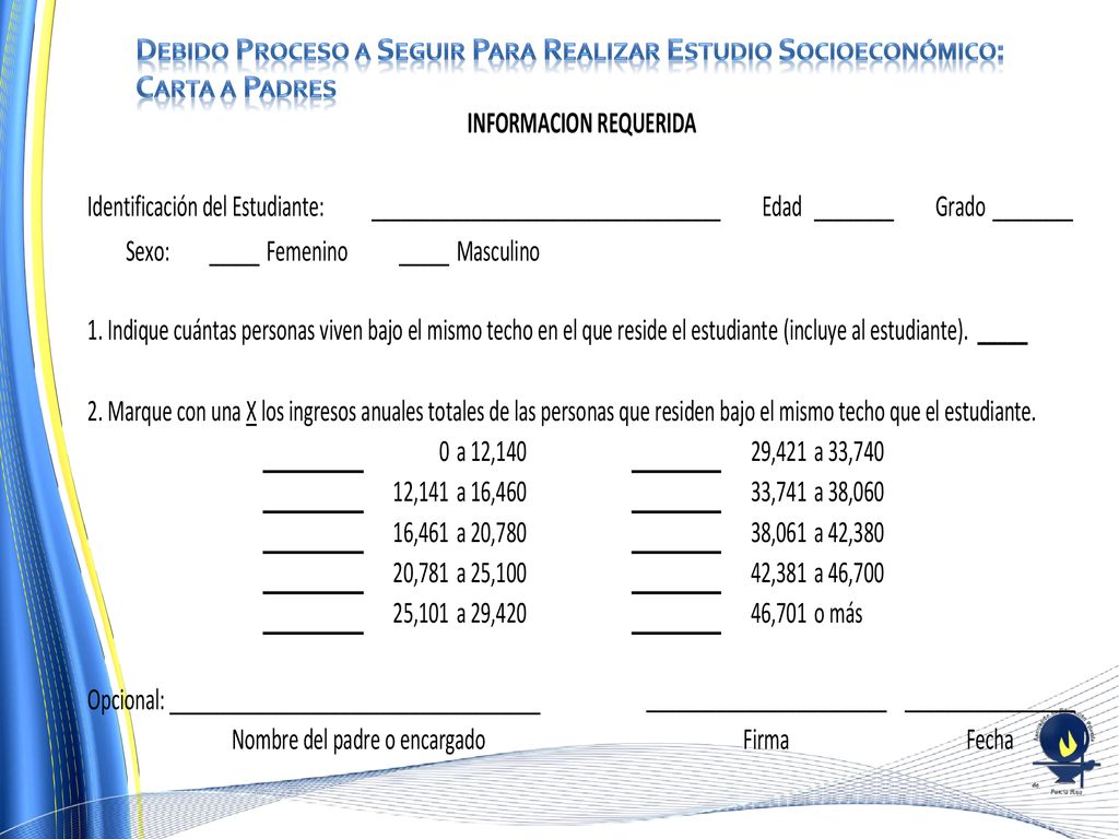 Debido Proceso a Seguir Para Realizar Estudio Socioeconómico: Carta a Padres