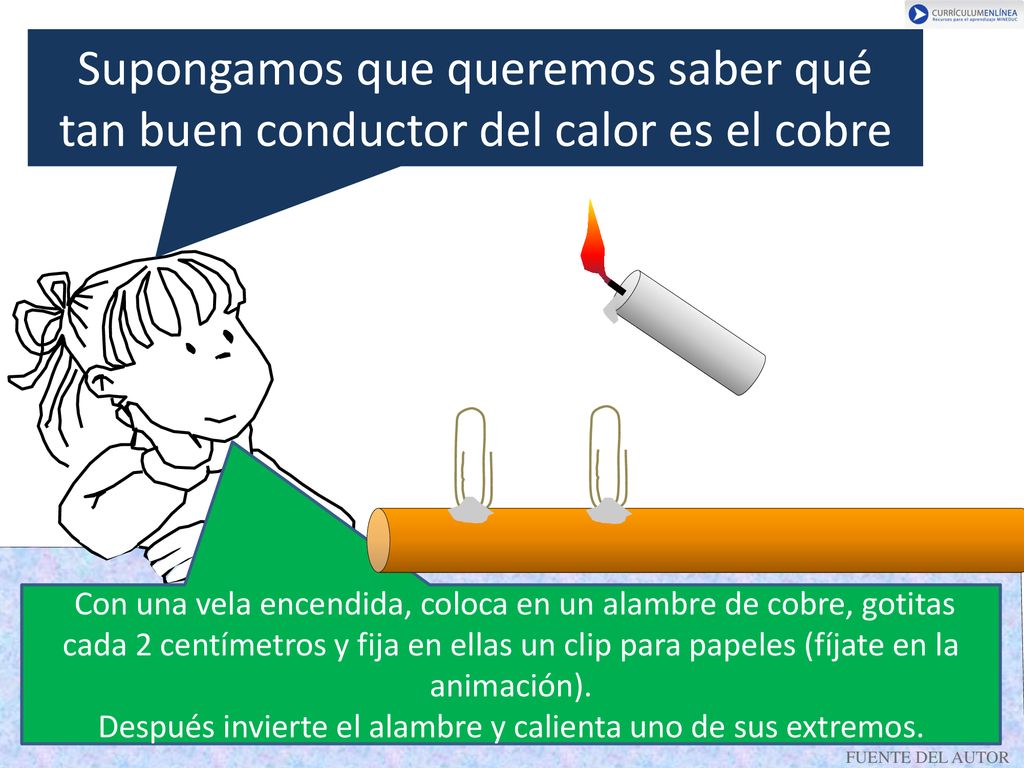 Después invierte el alambre y calienta uno de sus extremos.