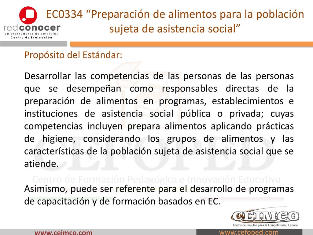 EC0334 Preparación de alimentos para la población sujeta de asistencia social