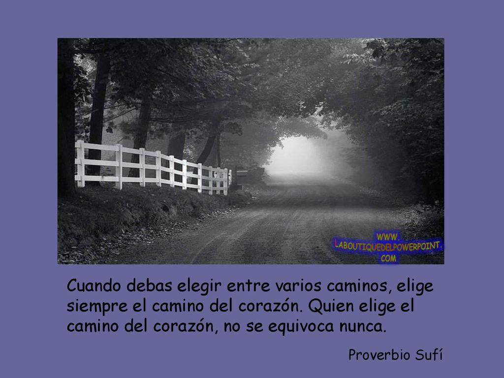 Cuando debas elegir entre varios caminos, elige siempre el camino del corazón. Quien elige el camino del corazón, no se equivoca nunca.
