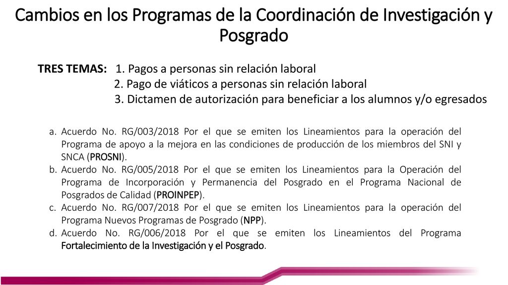 Cambios en los Programas de la Coordinación de Investigación y Posgrado