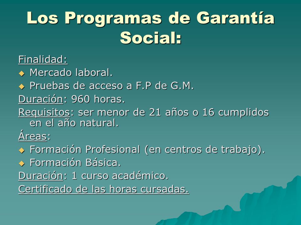 Los Programas de Garantía Social: