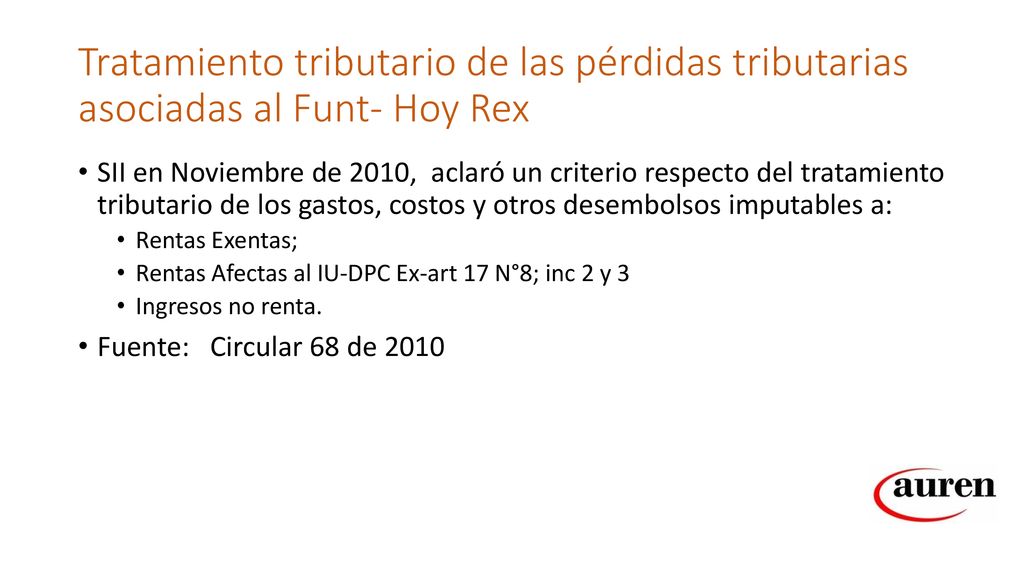 Tratamiento tributario de las pérdidas tributarias asociadas al Funt- Hoy Rex