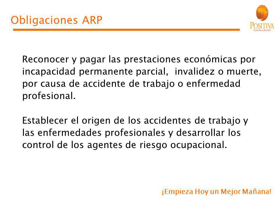 Obligaciones ARP Reconocer y pagar las prestaciones económicas por