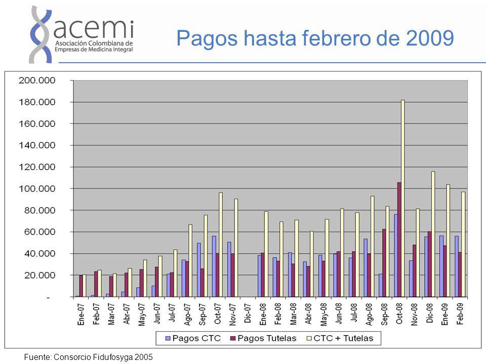Pagos hasta febrero de 2009 Fuente: Consorcio Fidufosyga 2005