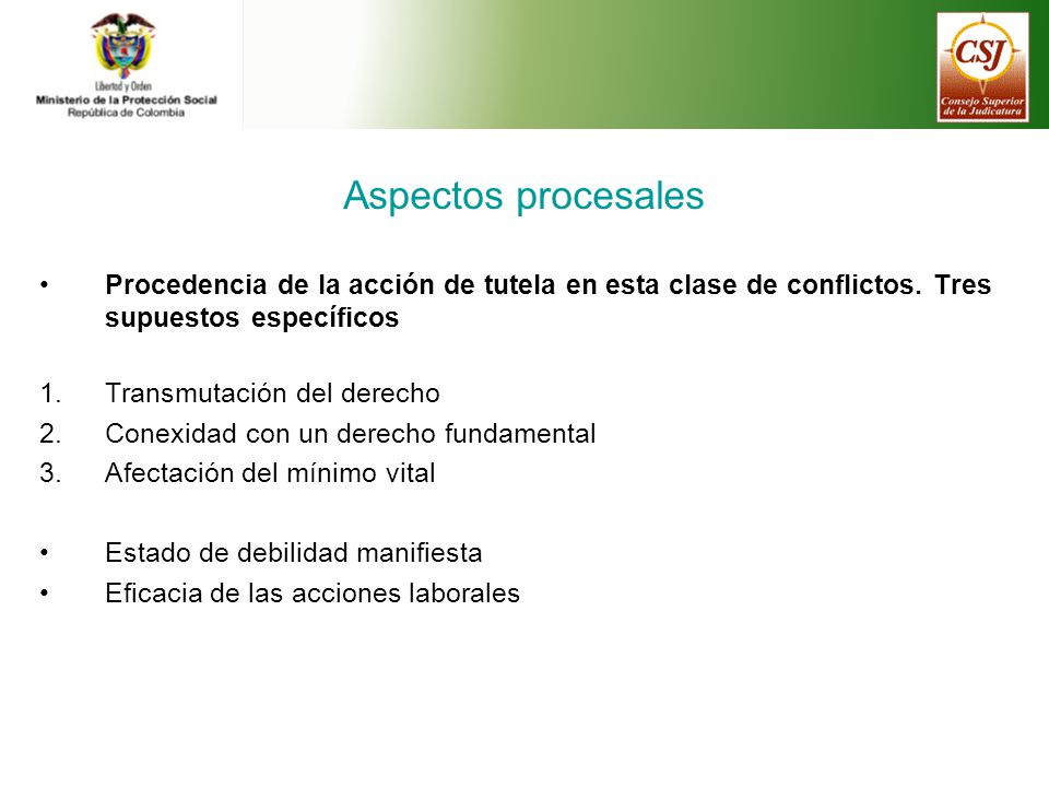 Aspectos procesales Procedencia de la acción de tutela en esta clase de conflictos. Tres supuestos específicos.