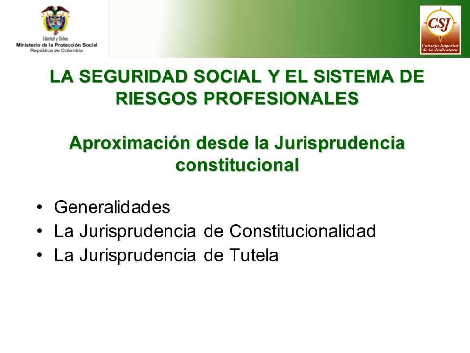 LA SEGURIDAD SOCIAL Y EL SISTEMA DE RIESGOS PROFESIONALES Aproximación desde la Jurisprudencia constitucional