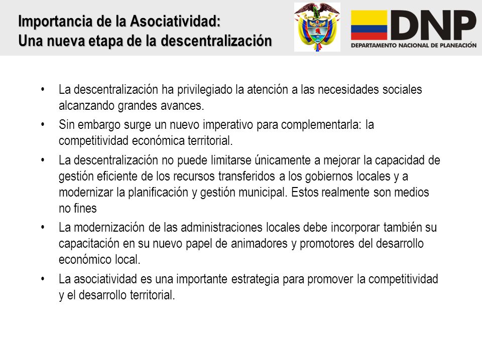 Importancia de la Asociatividad: Una nueva etapa de la descentralización