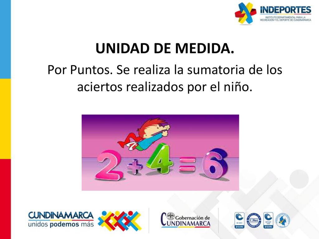 UNIDAD DE MEDIDA. Por Puntos. Se realiza la sumatoria de los aciertos realizados por el niño.