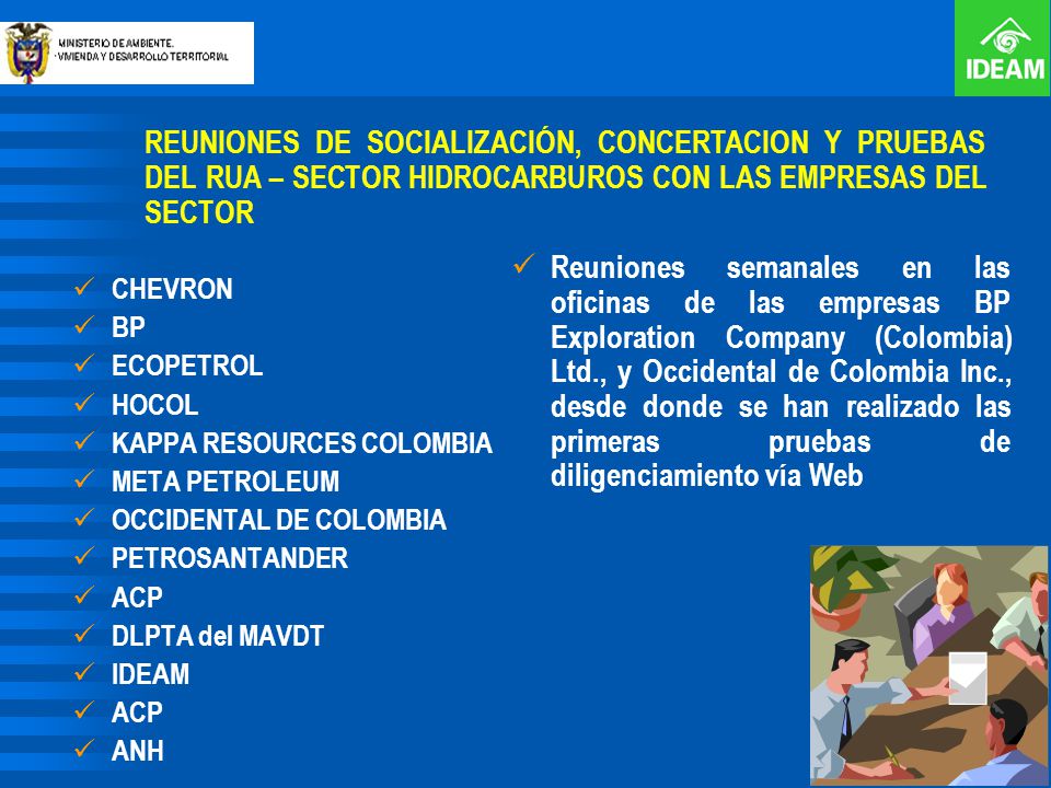 REUNIONES DE SOCIALIZACIÓN, CONCERTACION Y PRUEBAS DEL RUA – SECTOR HIDROCARBUROS CON LAS EMPRESAS DEL SECTOR