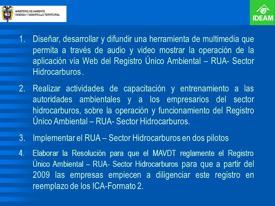 Implementar el RUA – Sector Hidrocarburos en dos pilotos