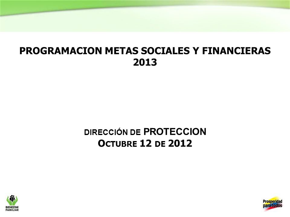 PROGRAMACION METAS SOCIALES Y FINANCIERAS 2013 dirección de PROTECCION Octubre 12 de 2012