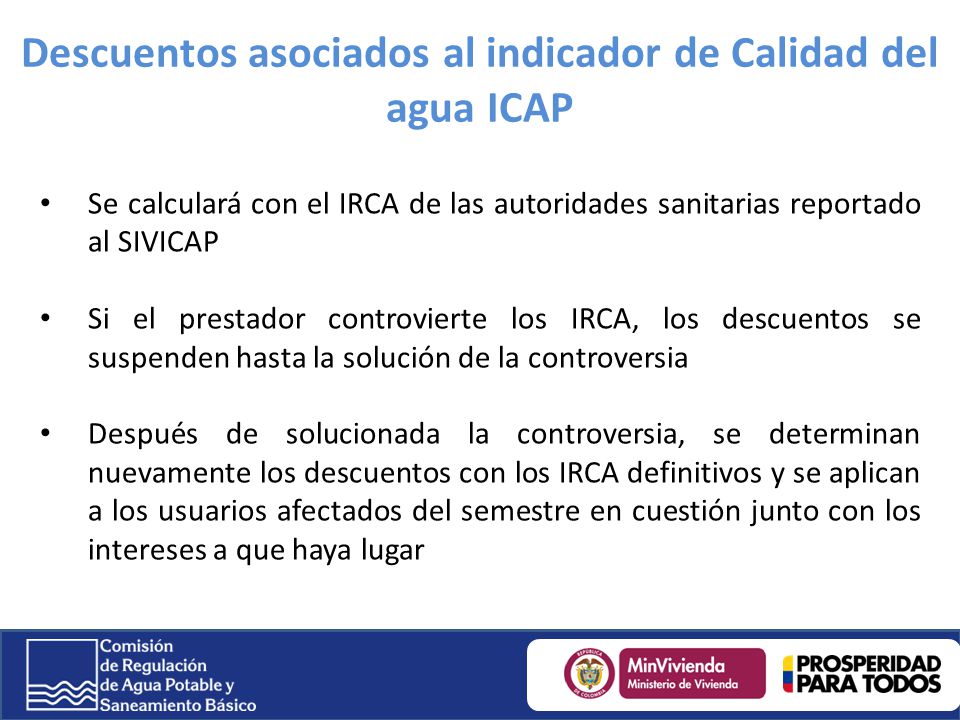 Descuentos asociados al indicador de Calidad del agua ICAP