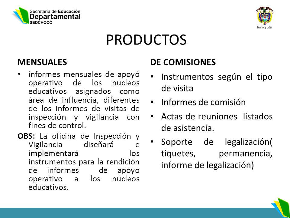 PRODUCTOS MENSUALES DE COMISIONES Instrumentos según el tipo de visita