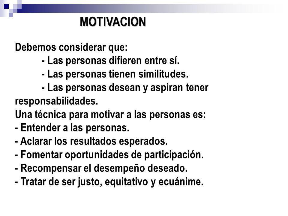 MOTIVACION Debemos considerar que: - Las personas difieren entre sí.