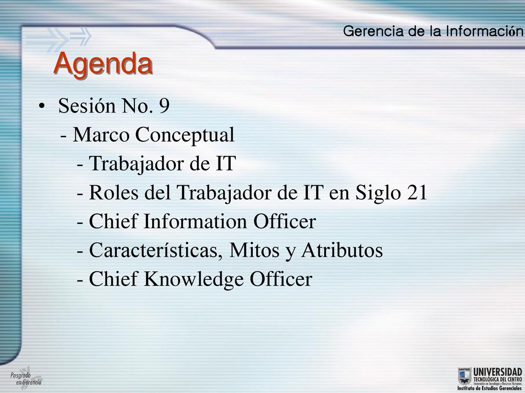 Agenda Sesión No. 9 - Marco Conceptual - Trabajador de IT