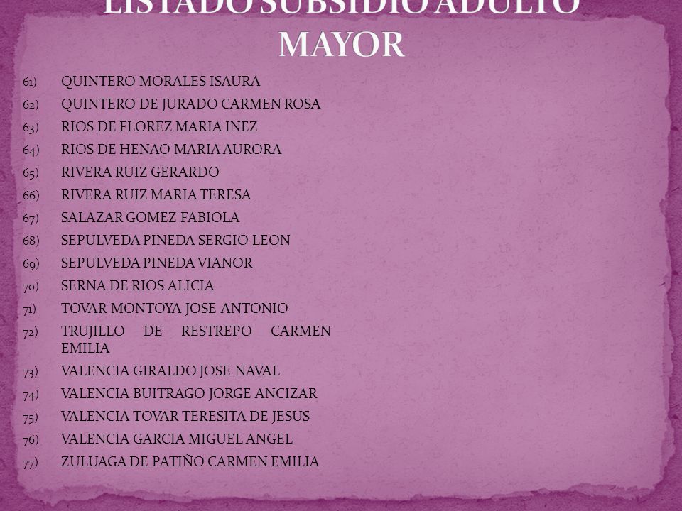 LISTADO SUBSIDIO ADULTO MAYOR