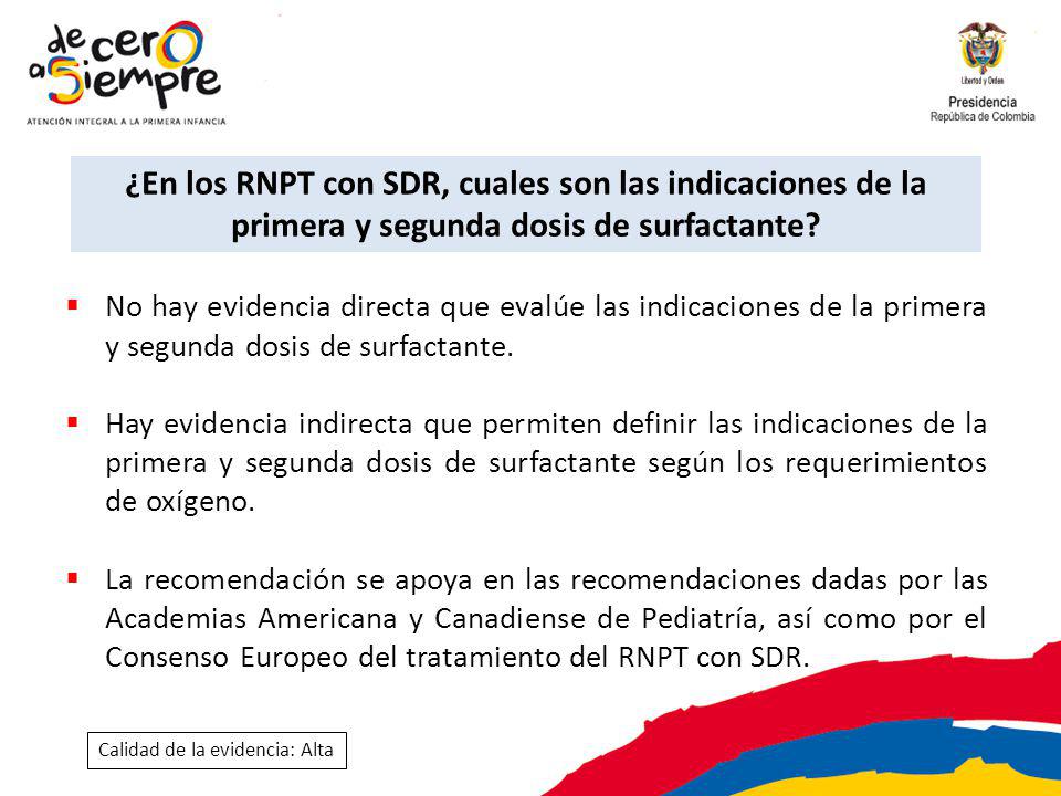 ¿En los RNPT con SDR, cuales son las indicaciones de la primera y segunda dosis de surfactante