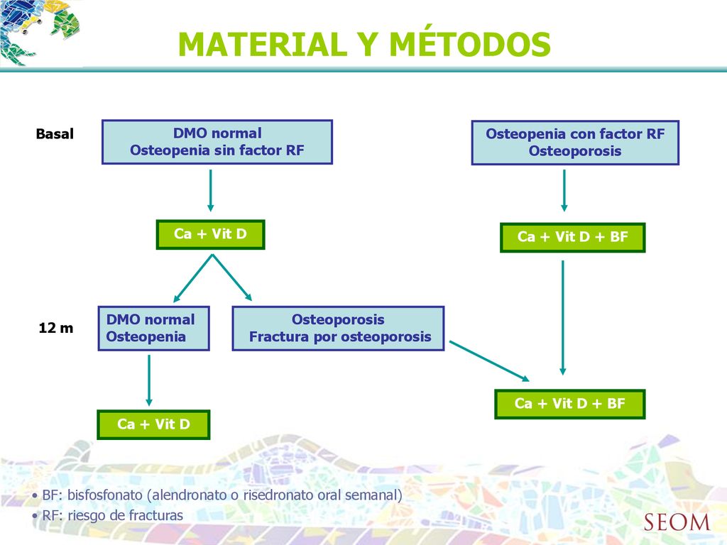 MATERIAL Y MÉTODOS Basal DMO normal Osteopenia sin factor RF