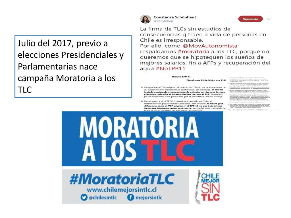 Julio del 2017, previo a elecciones Presidenciales y Parlamentarias nace campaña Moratoria a los TLC