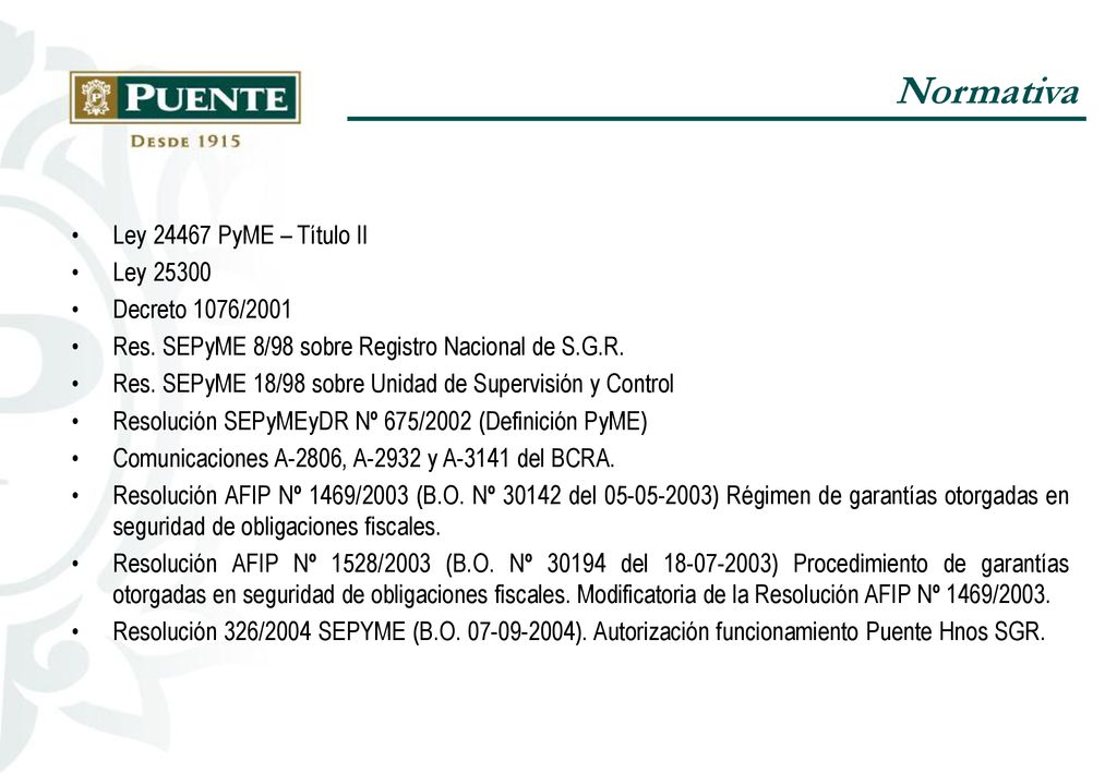 Normativa Ley PyME – Título II Ley Decreto 1076/2001