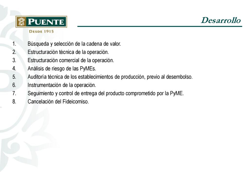 Desarrollo Búsqueda y selección de la cadena de valor.