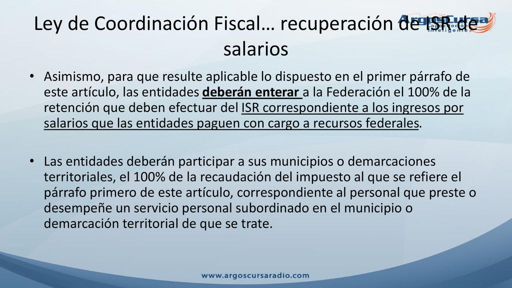 Ley de Coordinación Fiscal… recuperación de ISR de salarios
