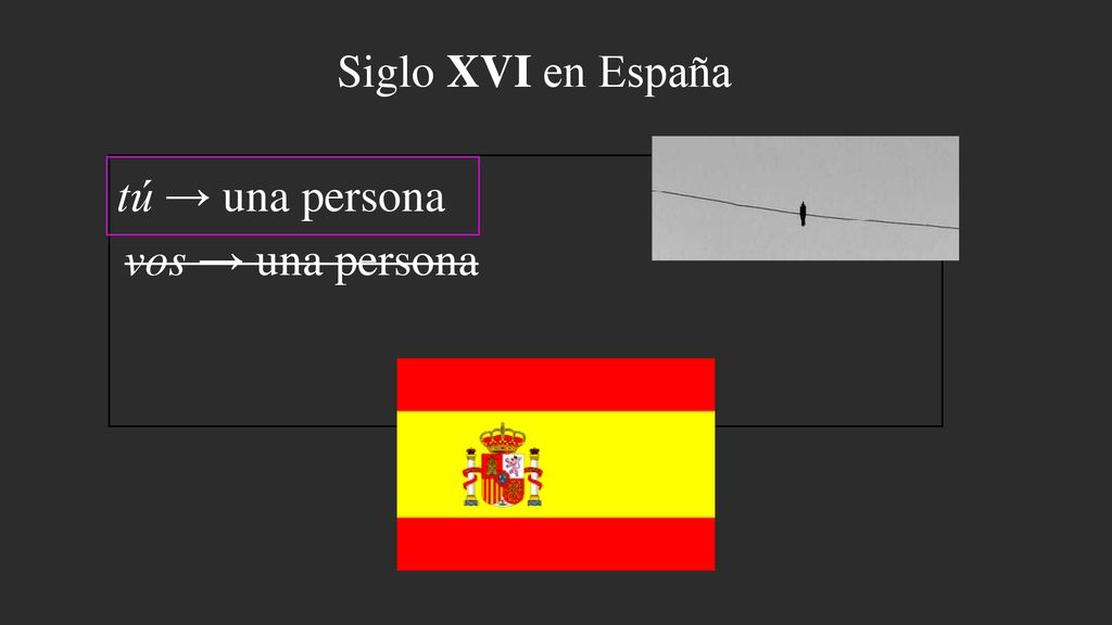 Siglo XVI en España tú → una persona vos → una persona