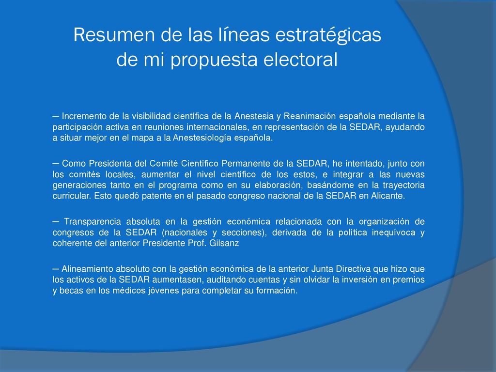 Resumen de las líneas estratégicas de mi propuesta electoral