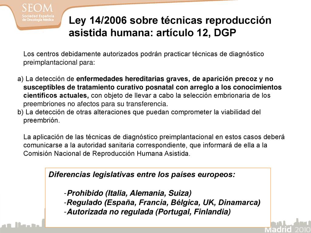 Ley 14/2006 sobre técnicas reproducción asistida humana: artículo 12, DGP