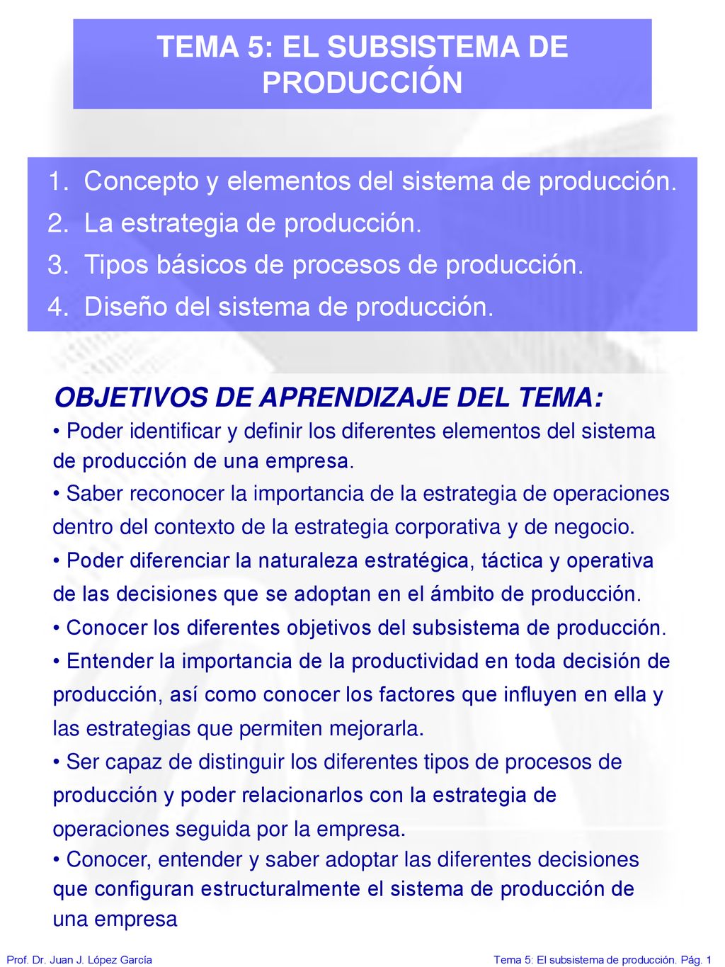 TEMA 5: EL SUBSISTEMA DE PRODUCCIÓN