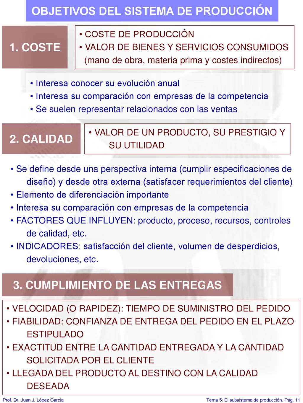OBJETIVOS DEL SISTEMA DE PRODUCCIÓN 3. CUMPLIMIENTO DE LAS ENTREGAS